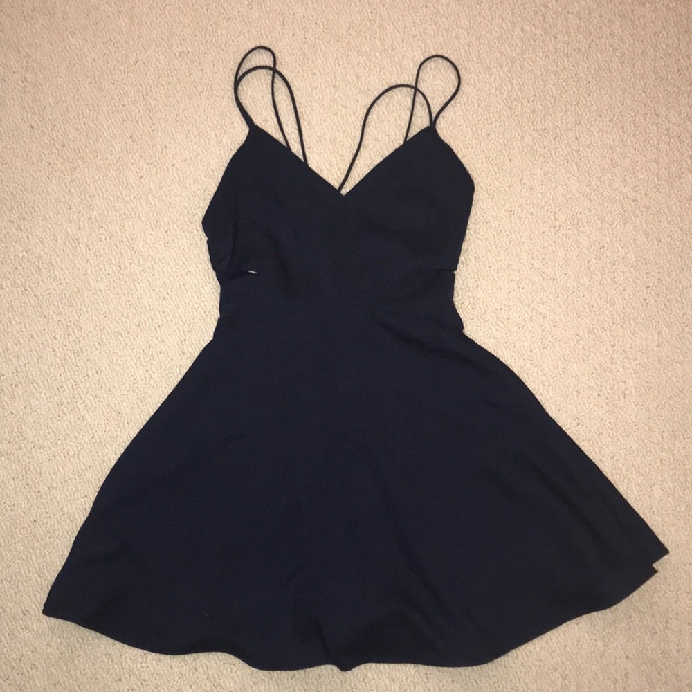 Backless, cut out and criss cross navy dress